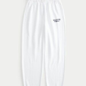 NWT Women’s Hollister White Feel Good Fleece Logo Dad Joggers Sweatpants Sz XS